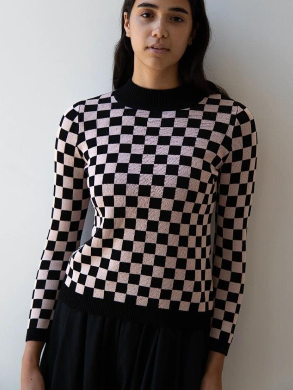 UNE HEURES Women's ZouZou Silk Check Top Size S